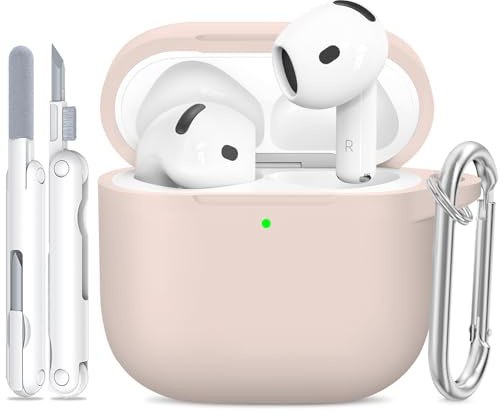 TNSNK für AirPods 4 Hülle, A2-Sandy Pink | Weiches Silikon, unterstützt kabelloses Laden, with Clean Kit & Keychain, Leicht, Rutschfest, Kratzfest