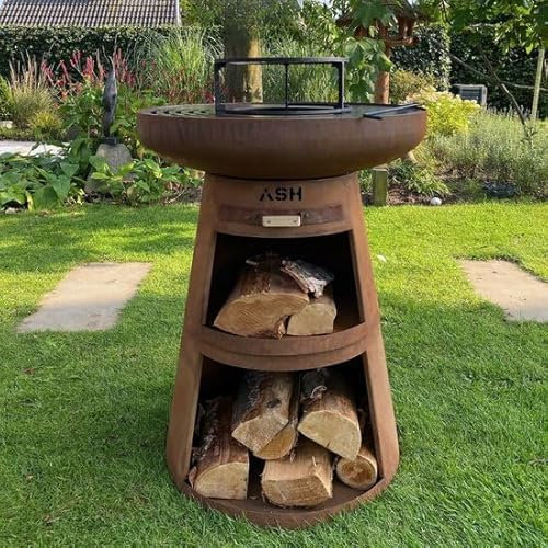 Plancha - BBQ - Grill - Brasero - Barbecue - Noir - Plaque de cuisson - Extérieur - Plancha - Anneau de barbecue - Cheminée de jardin - Barbecue - Rangement du bois - Aspect luxueux - Plaque de