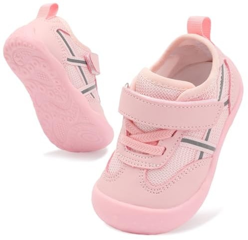 Scurtain Baby Shoes Boy Girl First Walking Shoe Infant Crib Breathable Sneakers Lightweight Barefoot Walking Shoes for Babies Pink Size 12-18 Months