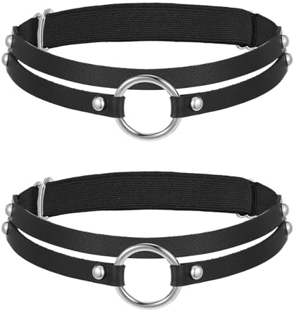 CIATBYYJ 2 Stück Schwarz Strumpfband,Verstellbarer Leder Bein Strumpfband,Gothic Strumpfhalter für Beine und Oberschenkel für Frauen Halloween Rave Karneval Cosplay Party Zubehör