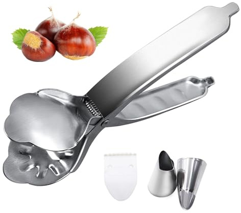 CATELL Maronenschneider, Maronizange Kastanie Schneider Nussknacker 304 Edelstahl Maroni Schneider mit Kastanienklaue Silber Kastanienöffner für Walnüsse Nüsse Trockenobst Kastanien