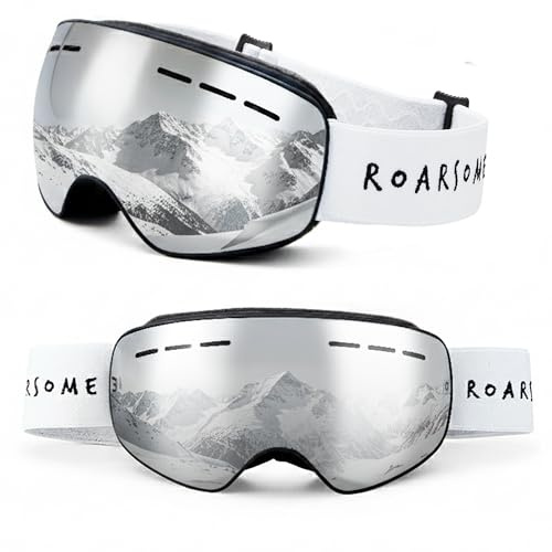 Roarsome Kids Ski Goggles | Anti-Fog UV Protection with OTG Fit & Strap | High definition anti fog and anti UV, 3-layer sponge shock absorption, Made to fit glasses