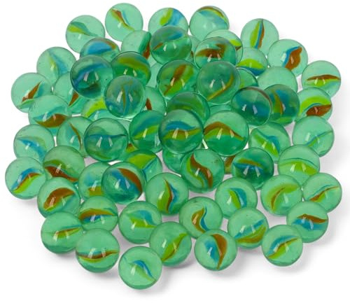 MIJOMA Glasmurmeln 100 Stück 15 mm bunt gemischt im Netz für Murmelspiele Deko Basteln Vasenfüllung Pflanzendeko Glas-Kugeln Kinder Klassiker
