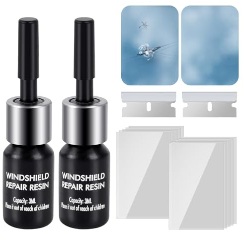 Uoxmiy 2 Pcs Car Windscreen Repair Kit, Car Glass Windscreen Chip Repair Kit, Automotive Windshield Tool for Fix Chips, Nano Glass Repair Fluid, Star Shaped Crack