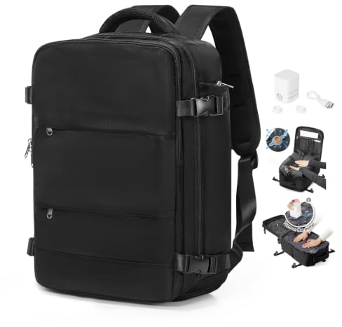 HPLQQ Vacuum Backpack Travel Bag with Pump,Travel Backpack Underseat Cabin Size Rucksack for Ryanair 40x30x20,Carry On Hand Luggage Backpack Casual Daypack,A01-Black