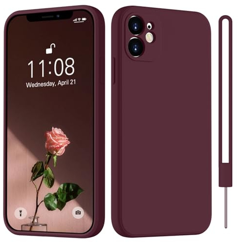 HGH für iPhone 12 Mini Hülle Silikon mit Lanyard, Ultra Düne Rundumschutz mit Weichem Microfiber-Innenfutter Kratzfest Schutzhülle für iPhone 12 Mini 5.4 Dunkel Rot