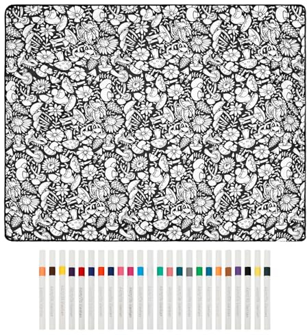 PEIZHIYC Målarfilt, 156 x 125 cm, återanvändbar, med 24 färgade penslar, tvättbar sammetsfilt för barn och vuxna, kreativt pysselset (svamp)