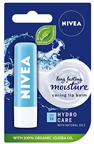 NIVEA Lip Care Hydro Care Lip Balm mit SPF 15 - Hydratisierender Lippenbalsam mit Aloe Vera, natürlichen Ölen und Sheabutter für 12h Feuchtigkeitspflege