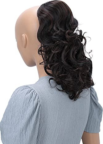 CAISHA 45cm Lang Haarteil Zopf Pferdeschwanz Haarverlängerung Mit Kordelverschluss Voluminös Gelockt Braun PH21