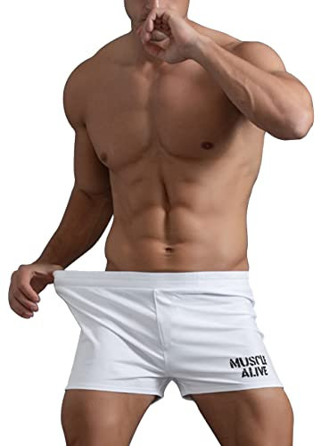 Muscle Alive Sporthose Herren Kurz Fitnessstudio Bodybuilding Turnhose Baumwolle Laufshorts Weiß XXL