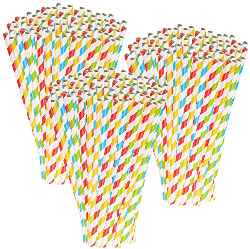 PEARL Strohhalme: 300 Retro-Papier-Trinkhalme in 4 Farben, gestreift, lebenesmittelecht (Papierstrohalm, Papierstrohhalm, Gadget)