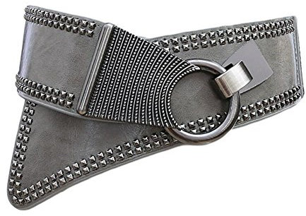 Diyafas Frauen Nieten Elastischer Gürtel mit Metall Schnalle Damen Taille Cincher Kleid Dekoration