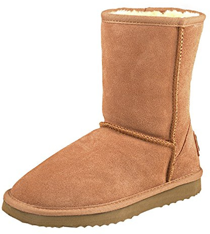 Shenduo Damen Wasserdicht Schlupfstiefel Halbschaft Leder Winter Boots D5125 Chestnut 41EU