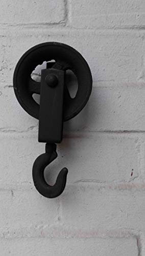 Deko-Impression Große,stabile Flaschenzugrolle Haken Umlenkrolle M Eisen schwarz 21 cm