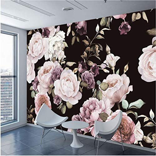 Weaeo Benutzerdefinierte 3D Fototapete Wandbild Handgemalte Schwarz Weiß Rose Pfingstrose Blume Wandbild Wohnzimmer Wohnkultur Malerei Tapeten-350X250Cm