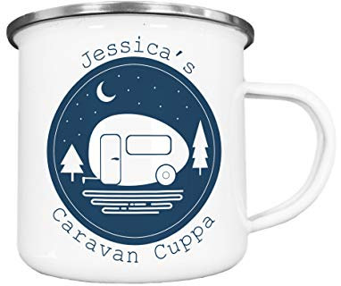 The Supreme Gift Company Personalised Enamel Mug, Fishing Camping Caravan Cuppa Printed Drinks Cup