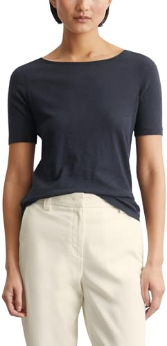 Marc OߴPolo Damen T-Shirt aus Bio-Baumwolle mit U-Boot-Ausschnitt, Blau (Manic Midnight), M