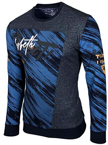 Baxboy Herren Pullover Hoodie Sweatjacke Longsleeve Sweatshirt Jacke Langarm Kapuzenpullover Hoody Sweater 2628, Farbe:Blau, Größe:XL