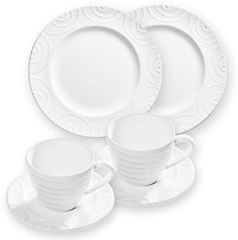 GMUNDNER KERAMIK Breakfast for two Gourmet Geschirrset Weißgeflammt Geschirr, handgemacht in Österreich