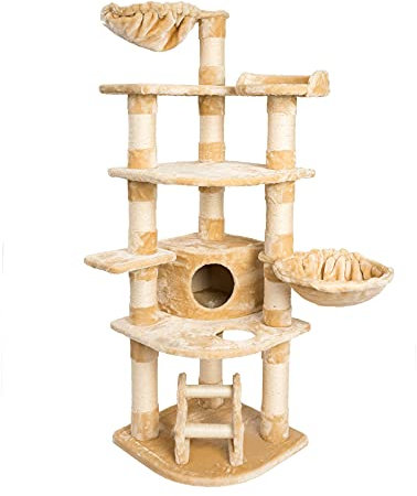 JAMAXX Premium XXL Kratzbaum für große Katzen H175cm extra-Dicke 11 cm Stämme stabil, extra-weiches Soft-Plüsch, PCT6003,beige