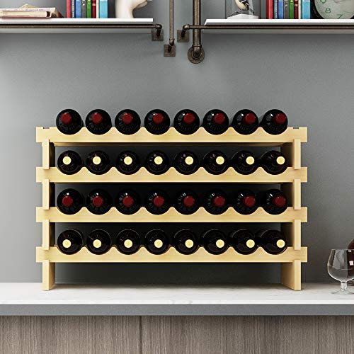 SogesHome Portabottiglie di Vino Organizer in Legno Porta bottiglie da vino Porta bottiglie e armadietti da vino per 32 Bottiglie per Vino da ripiano per Soggiorno Legno