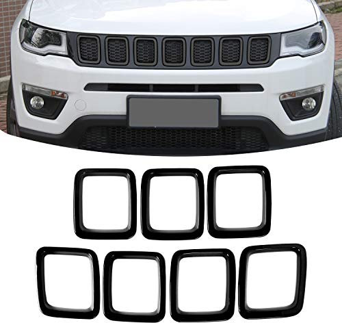 JeCar Kühlergrill-Einsätze ABS Grill Abdeckung Außenzubehör für Jeep Compass MP 2017 2018 2019, Schwarz