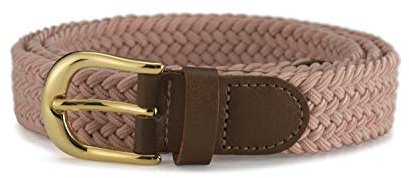 Streeze Cintura Donna Elasticizzata Intrecciata in Tessuto. 5 Taglie. Cintura Donna Intrecciata 25mm con Fibbia Dorata (Rosa, XL)