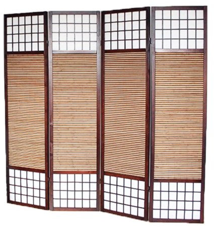 PEGANE Paravent Japonais séparateur de pièce avec 4 pans en Bois avec Bambou Coloris Marron