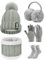 UMIPUBO Mütze Schal Handschuh Sets für Damen 5 in 1 Strickmütze Schal mit Fleecefutter Touchscreen Handschuhe Winterzubehör Ski-Set Wärmer Ohrenschützer Baumwollsocken (Grau-A)
