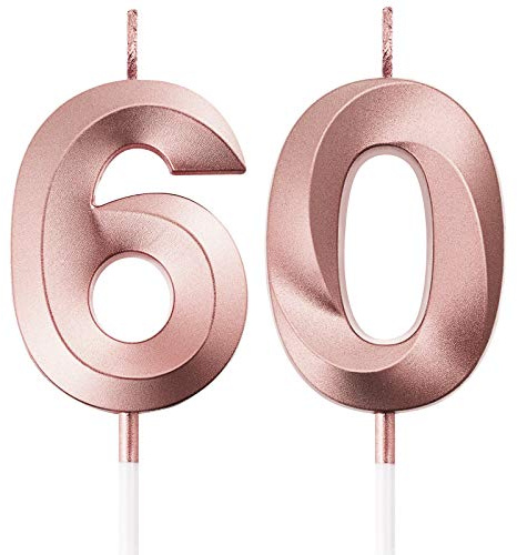 BBTO 60th & 6th Birthday Number Candles Cake Topper, Rose Gold Metallic