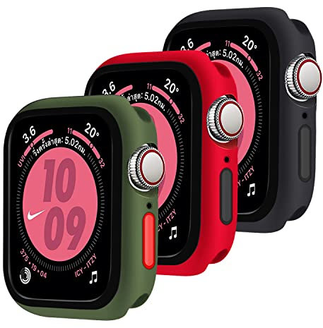 Qianyou [3 Piezas] Funda para Apple Watch 44mm Serie 6/SE/5/4, TPU Cover Bumper Suave Anti-Rasguños Case Ultra Fino Silicona Protección Completa Carcasa con Botones para iWatch 44mm(Verde-Rojo-Negro)