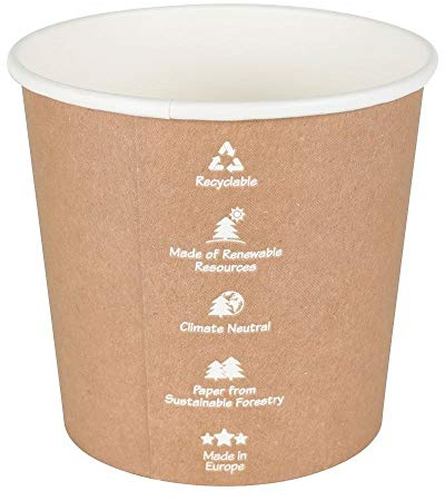 GREENBOX Karton-Universal-Becher 650 ml 25 Stk. I Pappbecher to-go biobeschichtet Ø 114 mm I Umweltfreundlich, stabil & recyclebar I Aus nachhaltiger Forstwirtschaft I Braun