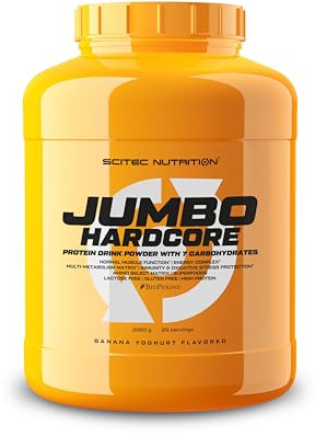 Scitec Nutrition Jumbo Hardcore - Gainer con matrice proteica e carboidrati | Alto contenuto di proteine - Creatina, aminoacidi, superfood - Senza glutine e lattosio - 3060 g, Banana-yogurt