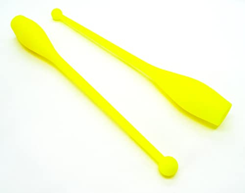 Erwachsene, fluoreszierendes Gelb, 2 x Damen-Gymnastik-Sticks (42 cm) (150 g) für Frauen, Fitnessstudio, Tanzstöcke, Gymnastik, Rhythmusstangen, Anfänger-Gymnastik-Gymnastik, rhythmische Gymnastik