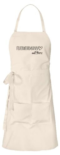 Huuraa Grillschürze Feuerwehrmann mit Herz Geschenk Natur Baumwolle Feuerwehrmann Mitbringsel