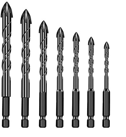 3-1 2mm Cross Hex Hex Hard Alliage Foret Ensemble Set for béton en Verre de maçonnerie en béton en Verre Mur en Plastique JIYAMI'EN EL (Color : 7PCS)