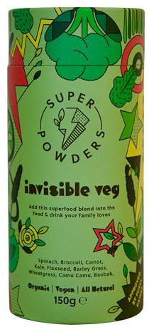 Super Powders - Invisible Veg - Blend of Natural Clean Greens Superfood Vegetables. Made for mixing into family meals for a Natural Healthy Boost. 50 servings. Recommended +3