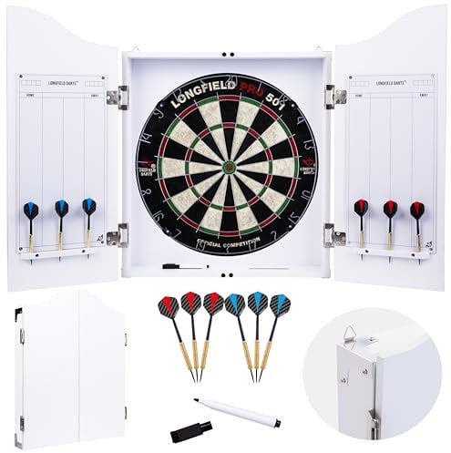 Holz Dartschrank, sisal Dartscheibe, inbegriffen 6 Darts 18gr und Zubehör (weiß)