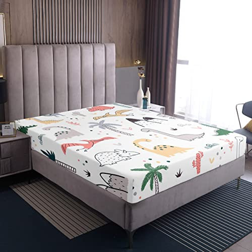 Loussiesd Baby Dinosaurier Spannbetttuch 140x200cm Kinder Karikatur Dinosaurier Kindergarten Dino Spannbettlaken für Jungen Mädchen DSchöngel Tiere Muster Mikrofaser Bettlaken Zimmer Dekor