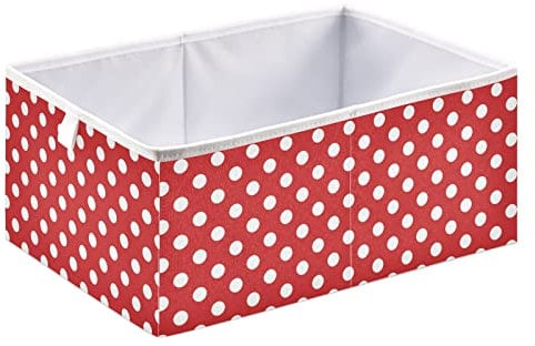 CaTaKu Rote gepunktete Aufbewahrungskörbe für Organisation, rechteckige Stoff-Aufbewahrungswürfel, Aufbewahrungskörbe für Würfel-Organizer, faltbare Aufbewahrungskörbe für Regale, Wohnzimmer
