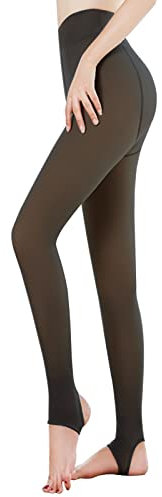 Doublés Faux Bas en Peluche Thermiques Leggings (220g, Sans Pied Noir) - Collant Polaire Femme Hiver Ventre Plat, Effet Transparent Dim