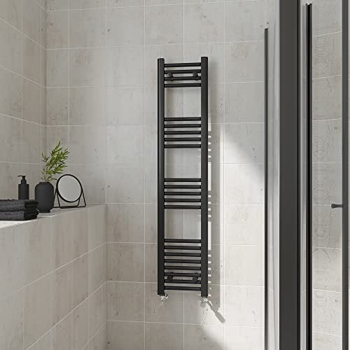 Warmehaus Straight Heated Towel Rail Black Bathroom Ladder Style Radiator Central Heating 1400x300mm