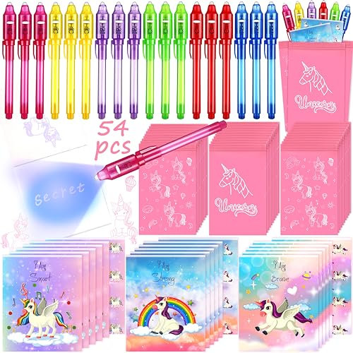 ENCOUN UV Stift und Notizbuch, 18 Stück Geheimstift mit Einhorn Notizbuch, Zauberstifte Kinder, Mitgebsel Kindergeburtstag Mädchen, Adventskalender & Kleine Geschenke für Kinder