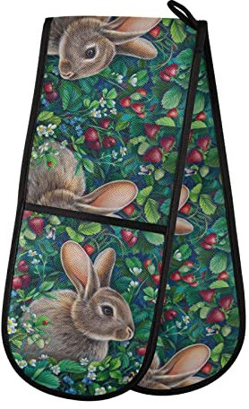 Double Oven Glove Hare Bunny Rabbit Heat Resistant Double Ovens Mitt Modern Cooking Gloves Potholders
