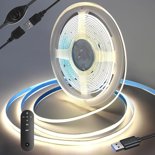 Yamlten LED strip 1m 5V COB LED Streifen mit RF Fernbedienung,4000k Middium Weiß,320 LEDs/M Dimmbar LED Strip,LED Band für TV Hintergrundbeleuchtung,Computer,Schrank,Schlafzimmer.