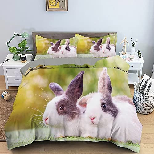 LUYAPOND Bettwäsche 140x200 Häschen Bettwäsche Set, Mikrofaser Bettbezüge, 1 Bettbezug mit Reißverschluss + 1 Kissenbezug 80x80 cm