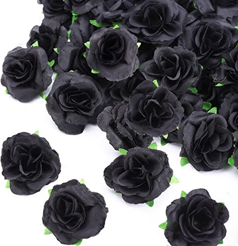 Kesote Mini Black Flower Heads Black Rose Heads Artificial Rose Flower Heads Fake Flower Bouquet Real Touch Rose Flower Heads, Black, 4cm / 1.57''