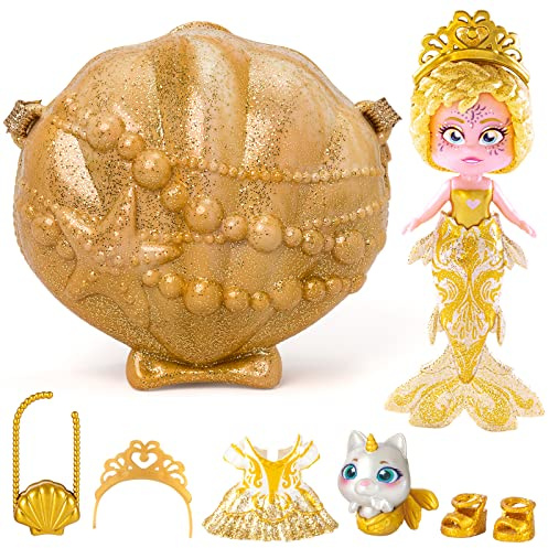 KOOKYLOOS Mermaids Jewel Meerjungfrauen-Puppe mit 1 Muscheltasche, 1 Meerjungfrauenschwanz, 1 Haustier, Kleidung, Accessoires und Schuhe
