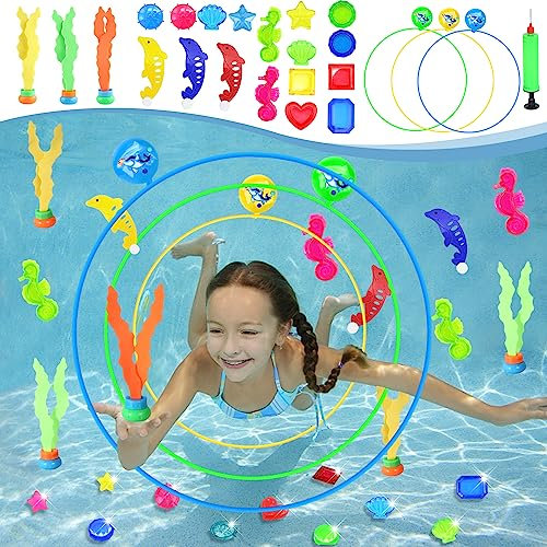 Tauchspielzeug, Tauchringe für Kinder ab 4 5 6 7 8 9 10,Tauchring Set, Unterwasser Pool Spielzeug Kinder mit Tauchspielzeug Edelsteine, Junge Mädchen Tauchspielzeug für Poolparty Schwimmbad Outdoor
