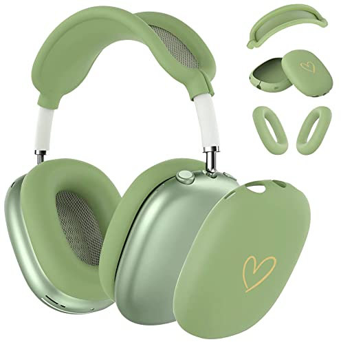 AIIEKZ Schutzhülle für AirPods Max, kratzfestes, weiches Silikon mit goldenem Herzmuster, Ohrmuschel-Abdeckung, Ohrpolster-Abdeckung, Kopfband-Abdeckung für Apple Airpod Max Kopfhörer (Matcha-Grün)